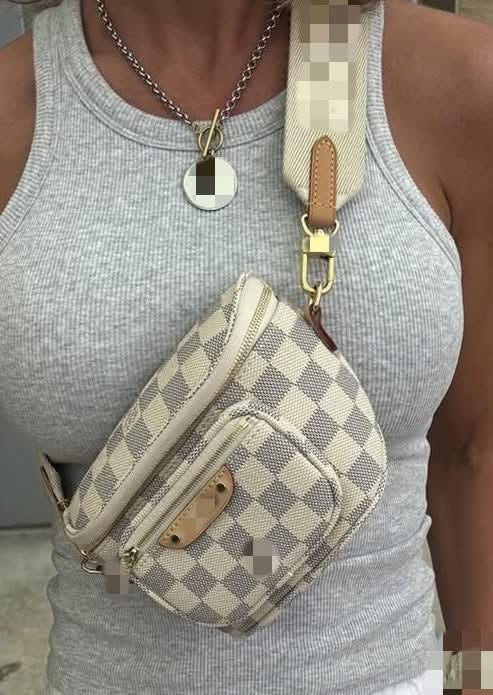 Vee white check camera bag