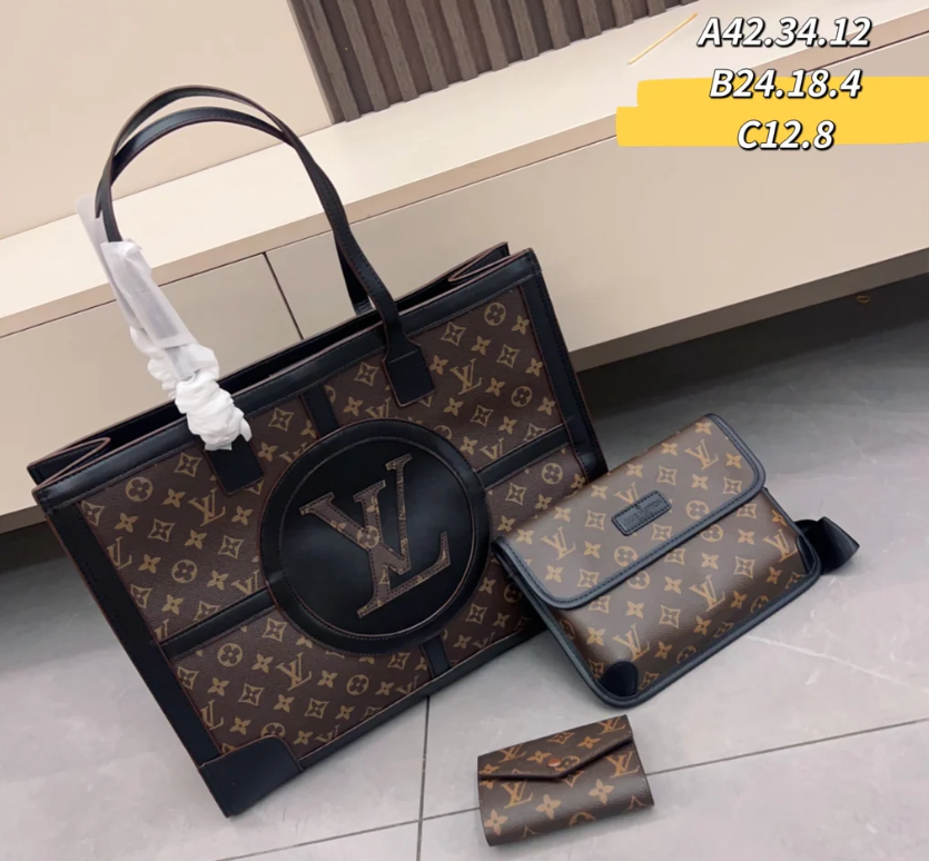Oversize Lou tote 3 pc set black trim