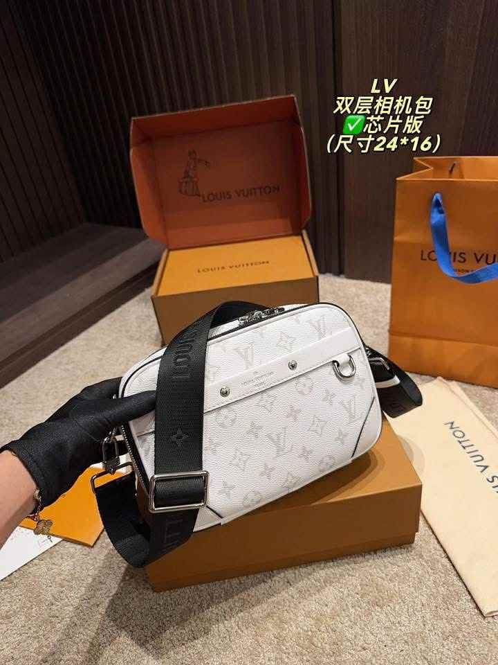 White with black strap crossbody vee